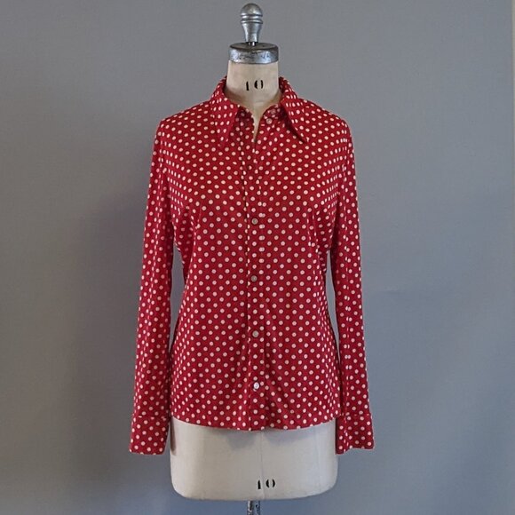 Vintage 1970s Red Polka Dot Women's Button Up Top Small - Picture 1 of 4